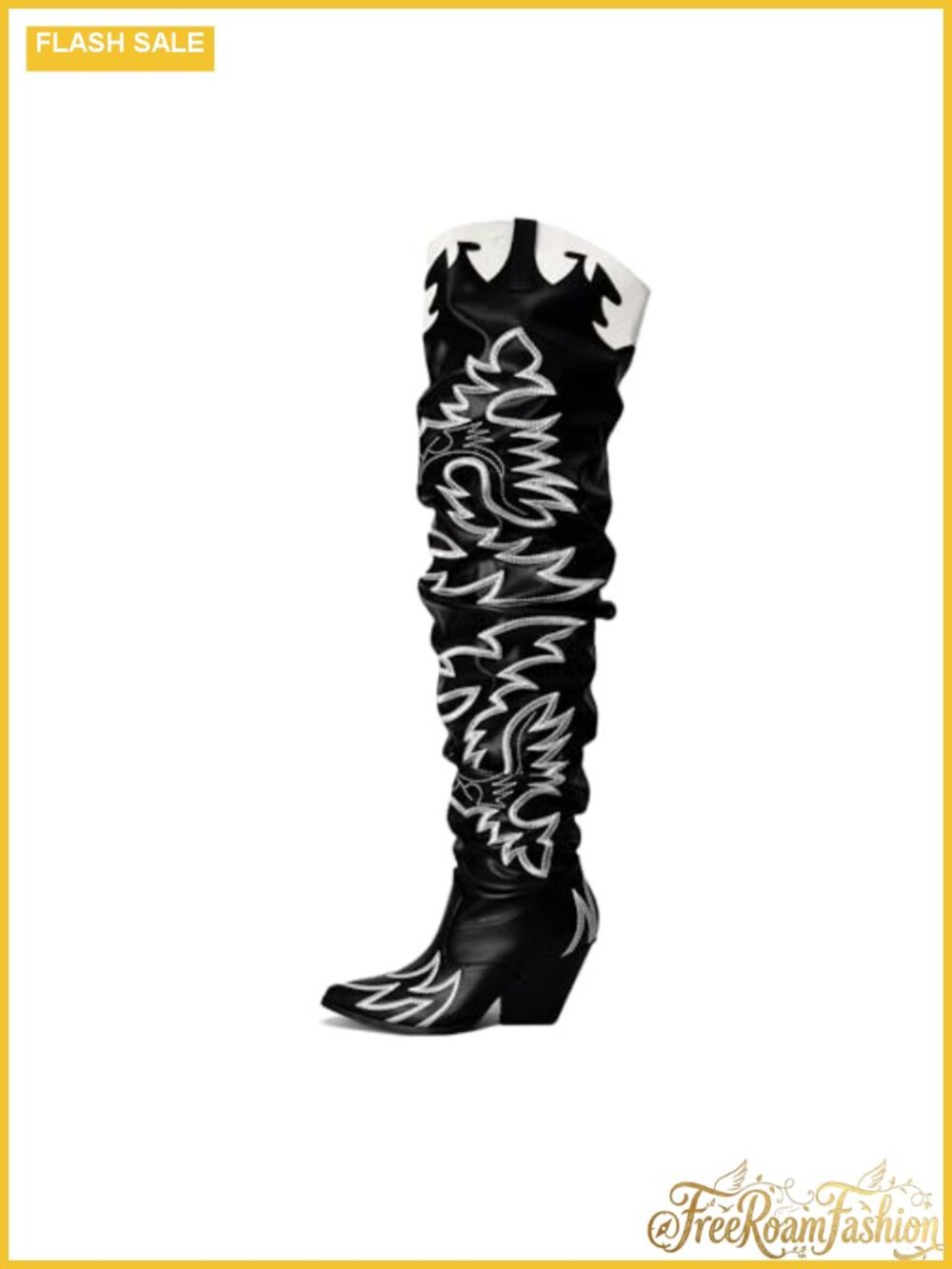 Faux Leather Pointed Toe Chunky Block Heel Over The Knee Western Boots